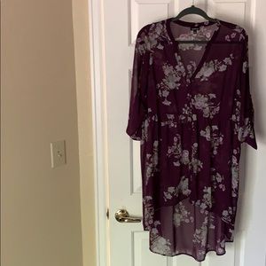 PURPLE FLORAL CHIFFON HI-LO TUNIC